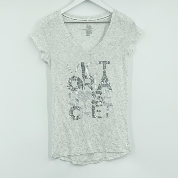 Victoria’s Secret Gray Short Sleeve Sequin Shirt Size Small - Picture 5 of 6